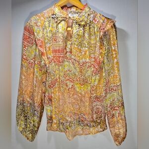 Rachel Zoe Large Floral Paisley Peasant Women's Sheer Top Boho Whimsical